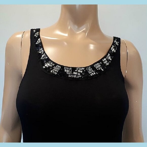 3/$20 George Beaded Hankerchief Midi Sleeveless Dress Sleeveless Small Black - Picture 4 of 9